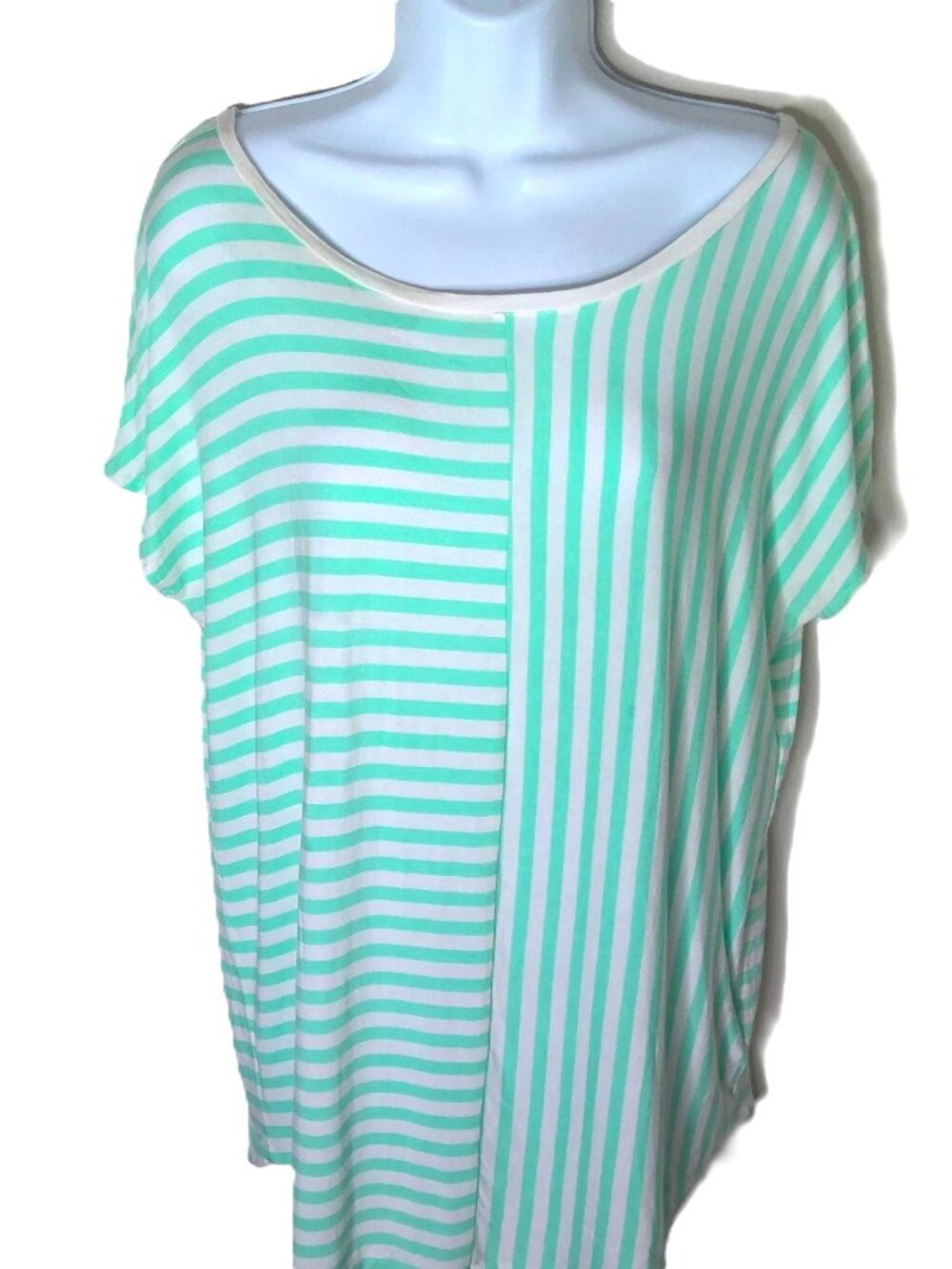 Gianni Bini Top Tunic Scoop Neck V Back Stripe Flowy Rayon Stretch Oversize XS